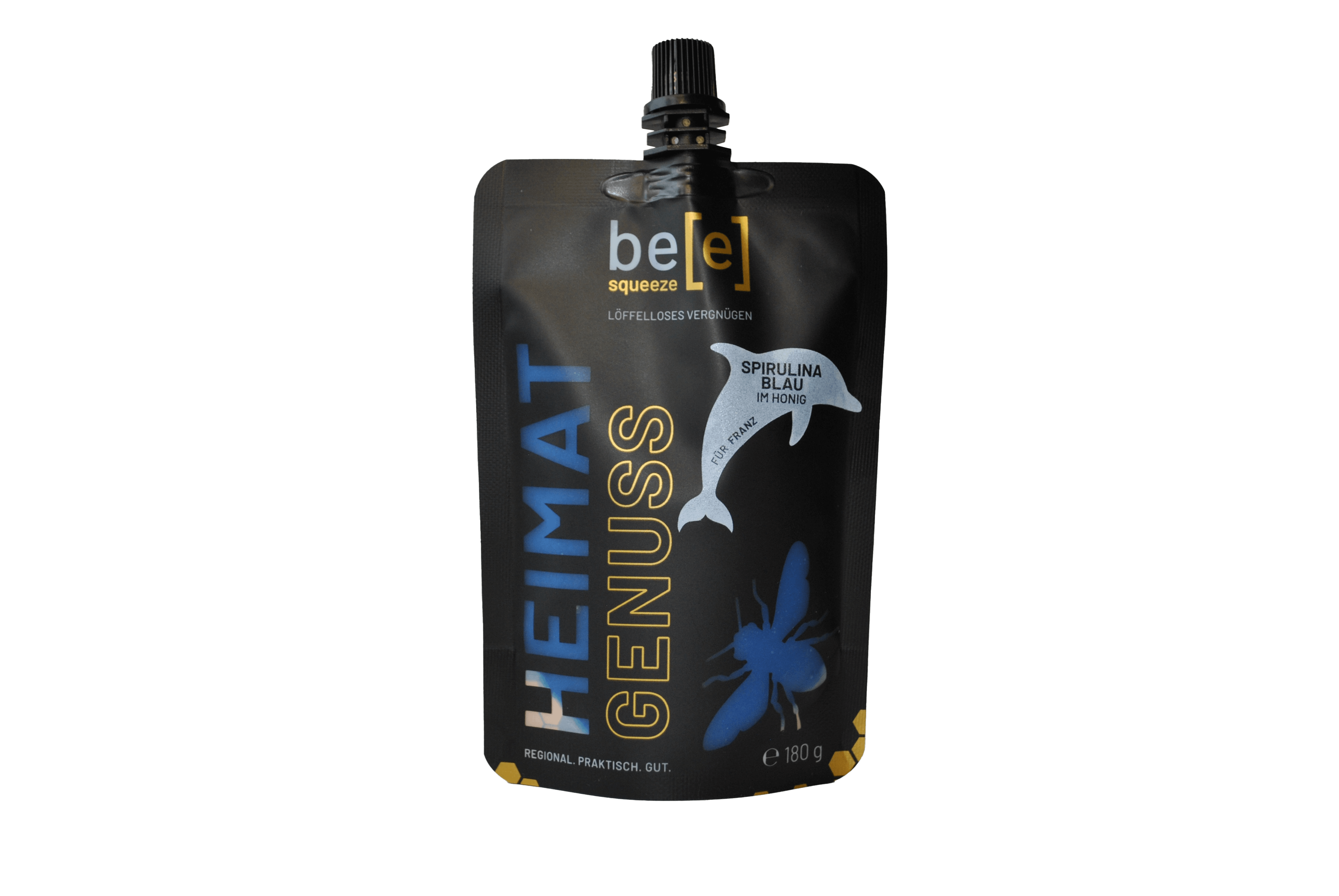 Spirulina blau im Honig Delfin Edition Spendenhonig für Franz Delfintherapie 2026 Charity beesqueeze Honig im praktischen Quetschbeutel