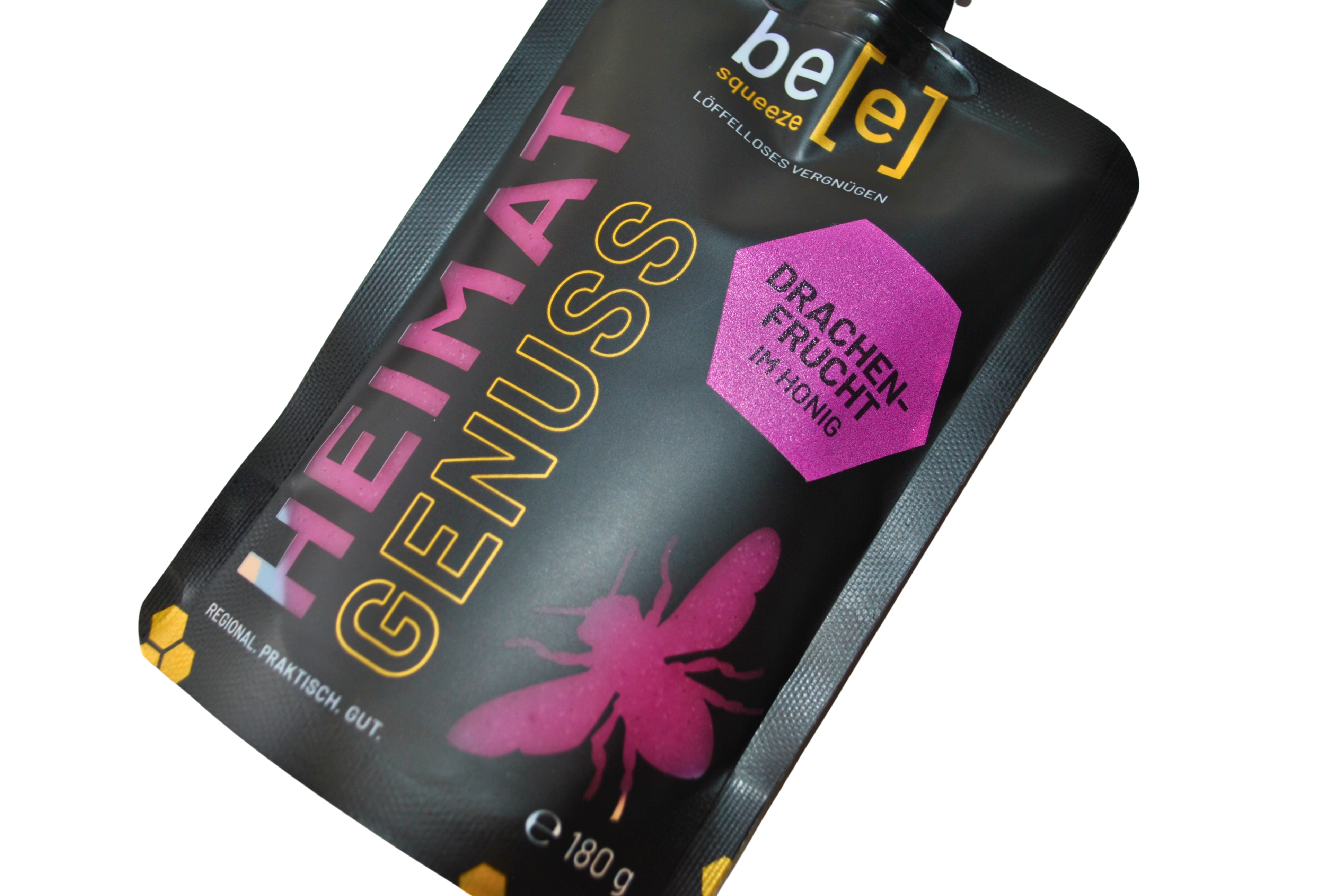 Drachenfrucht im Honig beesqueeze exotische Honigmischung direkt vom Imker Imkerhonig im praktischen Quetschbeutel pink