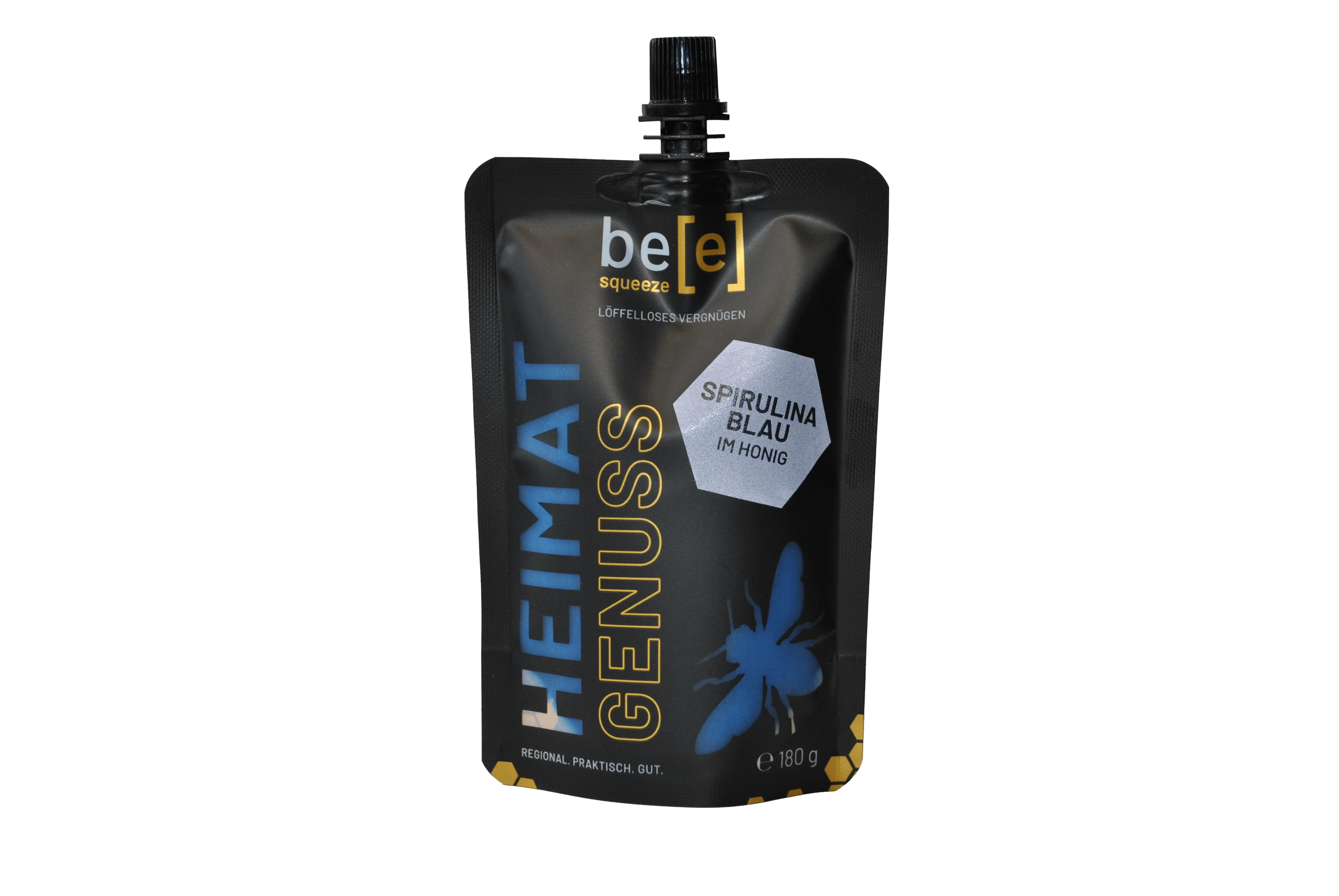 Spirulina blau im Honig beesqueeze regionaler Imkerhonig im praktischen Quetschbeutel blauer Honig